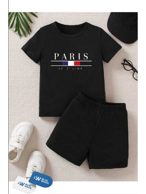 Erkek/kız Çocuk  ''paris'' Baskılı Tişört-Şort Takımı