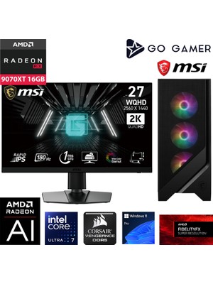 Go Gamer U100D Intel Core Ultra 7 265KF / 32GB Ddr5 6000MHZ / 2tb Nvme SSD 6000-5000MB-SN Gen4 / Rx 9070 Xt 16GB / 240MM Sıvı Soğutma / Msı 27" 2k 180Hz / Windows 11 Pro Masaüstü Bilgisayar