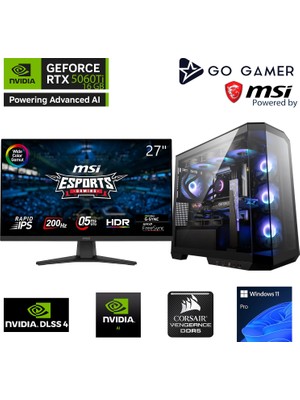 Go Gamer S952DP Intel Core I7 14700KF / 32GB 6000MHZ Ddr5 / 1tb Nvme SSD 6000-4000MB-SN Gen4 / RTX5060TI 16GB / 240MM Sıvı Soğutma / Msı 27" 200Hz / Windows 11 Pro Masaüstü Bilgisayar