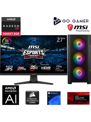 Go Gamer S412D Intel Core I5 13400F / 16GB Ddr5 5200MHZ / 1tb Nvme SSD 5000-3600MB-SN Gen4 / RX9060 Xt 8gb / Msı 27" 200Hz. / Windows 11 Pro Masaüstü Bilgisayar