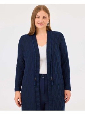 Gala-Xi Büyük Beden Desenli Püskül Detaylı Hırka