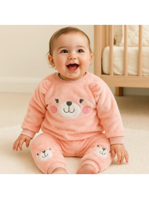 Cute Bear Suratlı Omuzdan Çıtçıtlı Welsoft Içi Astarlı 2 Parça Takım