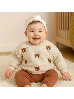 Bear Kafalar Nakışlı Omuzdan Çıtçıtlı Pantolonda Cep Detaylı Welsoft 2 Parça Takım