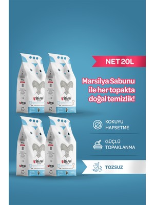 Toi Moi 4'lü Avantaj Paketi Topaklanan,Tozsuz,Hijyenik Marsilya Sabunlu Bentonit Kedi Kumu 4x5lt