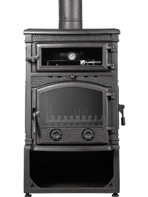 Flame Stove FS-013 Yk St Sirius Mega Tek Camlı Yan Kapaklı Kuzineli Odunluklu Döküm Soba