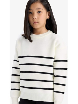 DeFacto Bisiklet Yaka Çizgili Triko Kazak Kız Çocuk Z0194A625AU