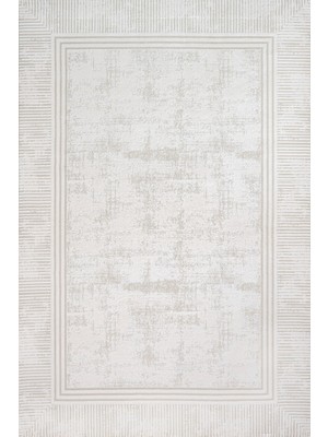 Çerçeveli Krem Pamuk Kare Modern Desenli Pamuk Makinada Yıkanabilir Hav Toz Vermez Leke Tutmayan Kaymaz Taban Dijital Makine Baskı Salon Yolluk Mutfak Halı