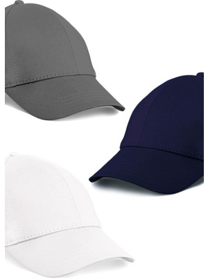  Unisex 3'lü Set Gri,beyaz ve Lacivert Renk Beyzbol Şapka