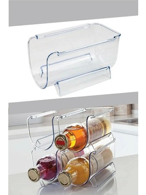 4 Adet Şişe Organizer Dolap Içi 4'lü Buzdolabı Raf Düzenleyici Üst Üste Istif Şişelik Meşrubat Rafı