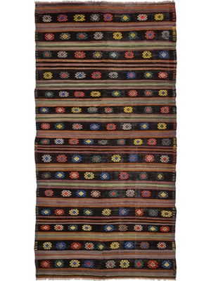 Bespoky 172x333 cm Siyah Klasik Yün Halı | Salon Yatak Odası Halısı | %100 Doğal Yün El Yapımı El Dokuma | UNİQUE-795