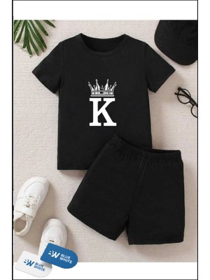 Erkek/kız Çocuk  '' Taç '' Baskılı Tişört-Şort Takımı