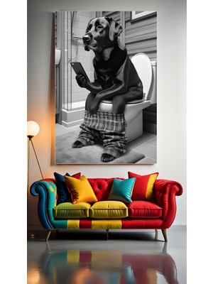 Özkacar Group Wc Tuvalet Köpek Komik Ev Duvar Salon Güzellik Salonu Ofis Dükkan Dekarasyon Kanvas Tablo