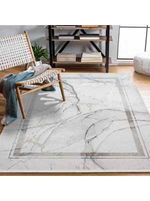 Mermer Gri Pamuk Kare Modern Desenli Pamuk Makinada Yıkanabilir Hav Toz Vermez Leke Tutmayan Kaymaz Taban Dijital Makine Baskı Salon Yolluk Mutfak Halı