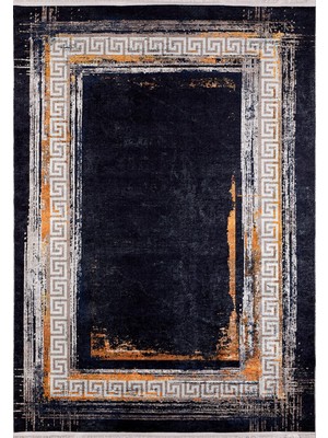 Balakovo Gold Çerçeveli Etnik Modern Desenli Makinada Yıkanabilir Hav Toz Vermez Leke Tutmayan Kaymaz Taban Dijital Makine Baskı Salon Yolluk Mutfak Halı