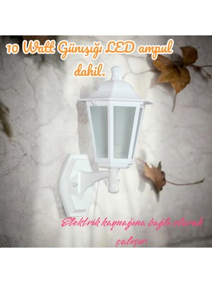10 W. Günışığı LED Ampullü, Dekoratif Bahçe, Balkon, Teras, Kapı Giriş Apliği, Bahçe Duvar Armatürü