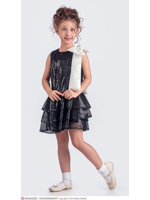 Pullu Fiyonk Detaylı Kız Çocuk Elbise Abiye