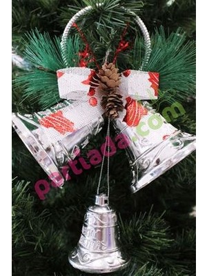 35 cm Yılbaşı Kapı Süsü Çanlı 3'lü – Büyük Boy Dekoratif Asmalı Süs