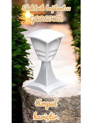 32 Cm, E27 Duylu Beyaz Renk Dekoratif Set Üstü Armatür, Bahçe, Balkon, Teras, Duvar, Set Üstü Aplik