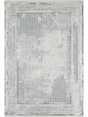 Larkana Gri Çerçeveli Etnik Modern Desenli Makinada Yıkanabilir Hav Toz Vermez Leke Tutmayan Kaymaz Taban Dijital Makine Baskı Salon Yolluk Mutfak Halı