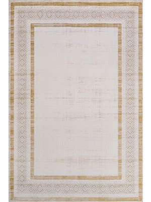 Bespoky 160x200 cm Altın Krem Bordürlü Modern Geometrik Yıkanabilir Halı | Salon Yatak Odası Halısı | Hav Vermez, Leke Tutmaz, Kaymaz | LXS_VALERİA-KATMAN2