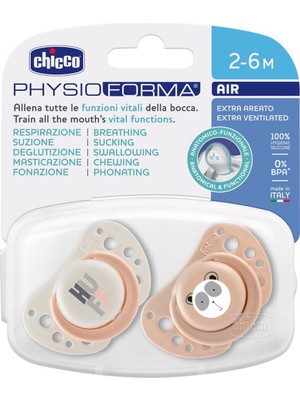 Chicco PhysioForma Air Silikon Emzik 2-6 Ay Kız Çok Renkli 2'li Set Ergonomik Tasarım