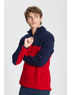 Altınyıldız Classics Erkek Lacivert-kırmızı Standart Fit Normal Kesim Günlük Rahat Çift Renkli Polar Spor Sweatshirt