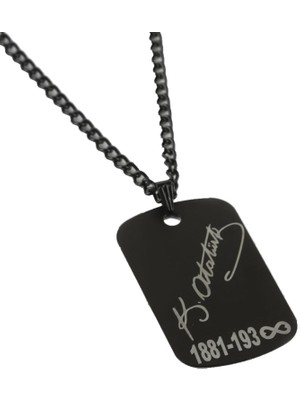 Atatürk Tasarım Siyah Künye Kolye