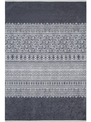 Saltillo Siyah Modern Etnik Desenli Makinada Yıkanabilir Hav Toz Vermez Leke Tutmayan Kaymaz Taban Dijital Makine Baskı Salon Yolluk Mutfak Halı