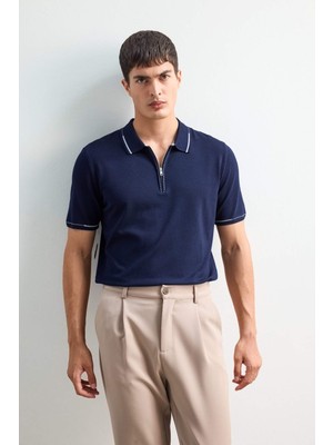 DeFacto Standart Fit Polo Yaka Fermuarlı Triko Kısa Kollu Tişört D6199AX25AU