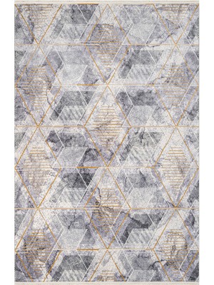 Kylee Gri Geometrik Etnik Modern Desenli Viskon Hav Vermeyen Leke Tutmayan Kolay Temizlenen Yumuşak Makine Salon Yolluk Mutfak Halı