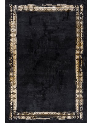 Hali.Net 80x150 cm Siyah Blackbrown Pamuk Yıkanabilir Etnik Halı | Mutfak Balkon Salon Halısı | Leke Tutmaz Hipoalerjenik | GM_BLACKBROWN-11298S