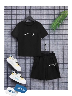 Erkek/kız Çocuk  'king '' Baskılı Tişört-Şort Takımı