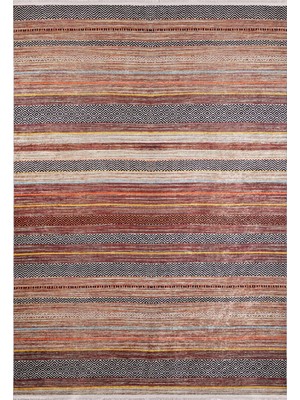 Hali.Net 120x300 cm Kahverengi Çok Renkli Geometrik Bohem Çizgili Halı | Salon Yatak Odası Halısı | Hav Vermez Hipoalerjenik | HALN-HLN1549