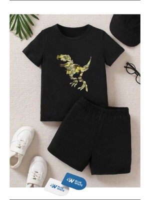 Erkek/kız Çocuk  ''dinazor'' Baskılı Tişört-Şort Takımı