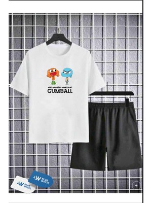 Erkek/kız Çocuk  '' Gumball '' Baskılı Tişört-Şort Takımı