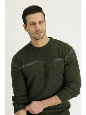 Bisiklet Yaka Regular Fit Yünlü Desenli Triko Kazak