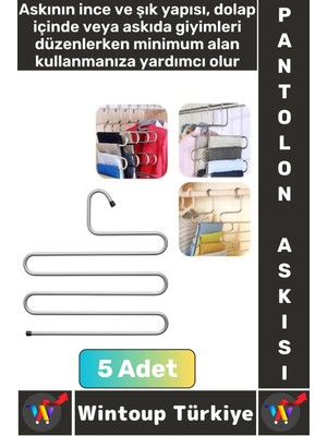 Dayanıklı Kolay Temizlenir Kaymaz Dolap Içi Düzenleme Giysi Havlu Kravat Pantolon Krom Askı 5 Adet