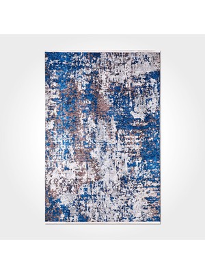 Audrey Modern Mavi Pamuk Kare Modern Desenli Pamuk Makinada Yıkanabilir Hav Toz Vermez Leke Tutmayan Kaymaz Taban Dijital Makine Baskı Salon Yolluk Mutfak Halı