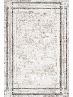 Hali.Net 140x200 cm Gri Etnik Lüks Çerçeveli Mikrofiber Halı | Yatak Odası Çocuk Odası Salon Halısı | Hav Vermez Leke Tutmaz Çabuk Kuru | LXS_DEKOR-1055GRİ