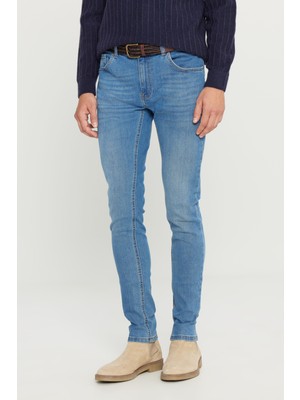 Altınyıldız Classics Erkek Açık Mavi Ekstra Slim Fit Dar Kesim Rıss Pamuklu Esnek Denim Jean Kot Pantolon