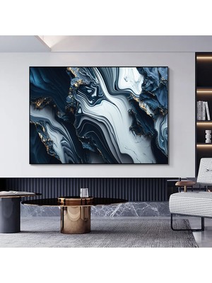 Lüks Mermer Duvar Dekoru, Lacivert Duvar Sanatı, Soyut Mermer Tablo, Alkol Mürekkebi Sanatı