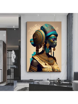 Afro-Amerikan Kraliçesi, Geleneksel Takılarla Afro-Amerikan Kadın Kanvas Duvar Sanatı