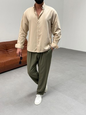 Erkek Oversize Kesim Keten Gömlek