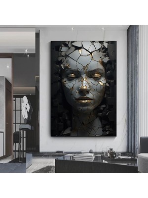 Kırık Soyut Kadın Portresi, Altın Kadın Kanvas Tablosu, Kadın Duvar Sanatı