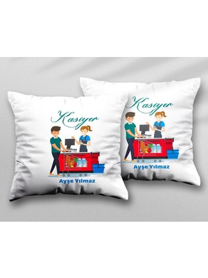 Kişiye Özel Kasiyer Iki Adet Iki Tarafı Baskılı Yıkanabilir Yastık Kırlent Kılıfı