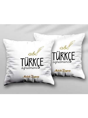 Kişiye Özel Türkçe Öğretmeni Abc Iki Adet Iki Tarafı Baskılı Yıkanabilir Yastık Kırlent Kılıfı