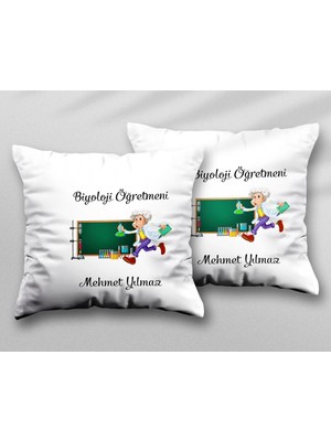 Kişiye Özel Biyoloji Öğretmeni Ms Iki Adet Iki Tarafı Baskılı Yıkanabilir Yastık Kırlent Kılıfı