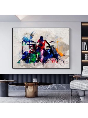 Soyut Davulcu Saksafoncu Şarkıcı Poster Kanvas Tablo; Davul Baskısı; Siluet Sanatı; Müzik Temalı Otu