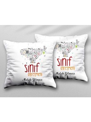 Kişiye Özel Sınıf Öğretmeni Tm Iki Adet Iki Tarafı Baskılı Yıkanabilir Yastık Kırlent Kılıfı