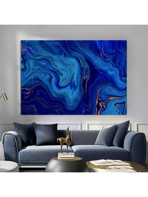 Lüks Mermer Duvar Dekoru, Lacivert Duvar Sanatı, Altın Mermer Alkol Mürekkebi Temalı Kanvas